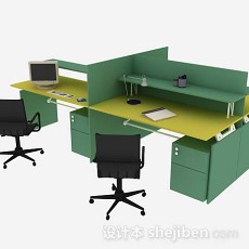 绿色办公桌椅3d模型下载