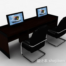 黑色办公桌椅组合3d模型下载