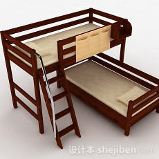上下层木质组合单人床3d模型下载