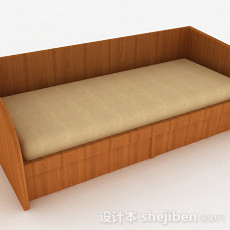 浅棕色木纹单人床3d模型下载