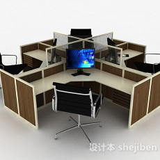 棕色木质办公桌椅组合3d模型下载