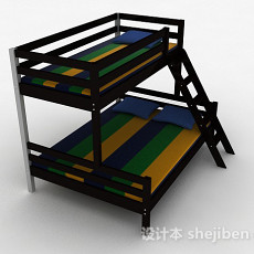 现代风格黑色双层木床3d模型下载