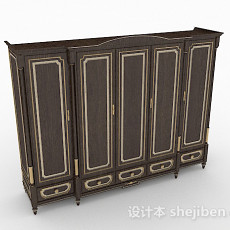 欧式棕色木质衣柜3d模型下载