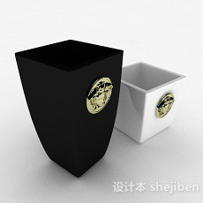 黑白色方形陶瓷花瓶3d模型下载