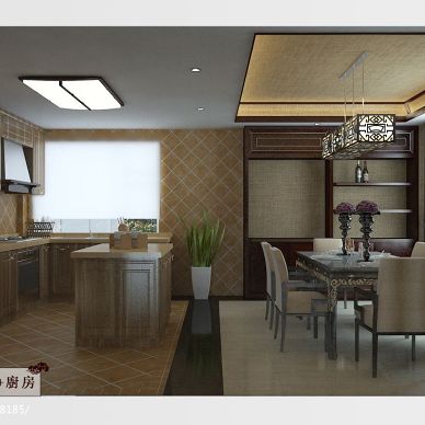 古典中式--Y主任-别墅中式时尚厨房加餐厅装修设计效果图