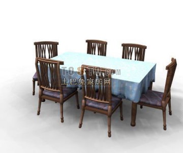 中式风格餐桌3D模型下载