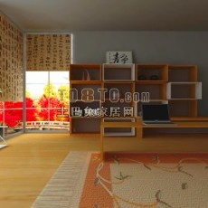 中式休闲书房3d模型下载