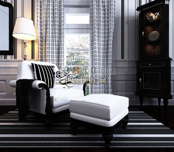 黑白时尚搭配现代单人沙发3d模型