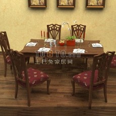 中式餐桌椅家具3d模型下载