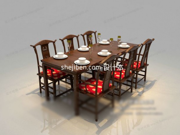 中式餐桌子3d模型下载