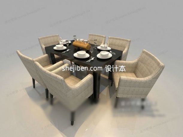 欧式清新舒适餐桌3d模型免费下载