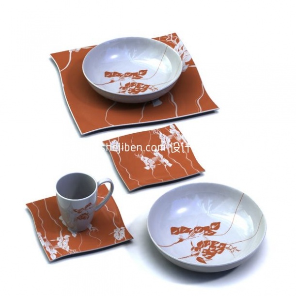 条纹叶子型茶碟3d模型库