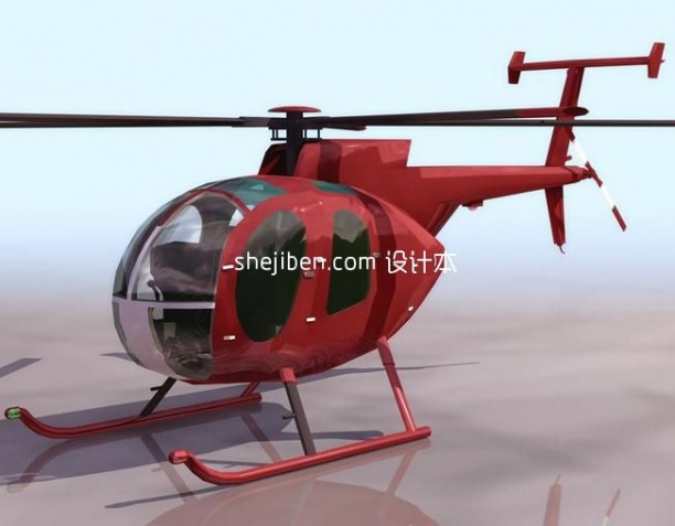 3D飞机模型-红色直升机模型