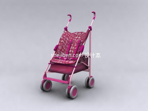 粉色布艺婴儿车模型