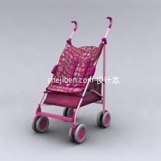 粉色布艺婴儿车3d模型下载