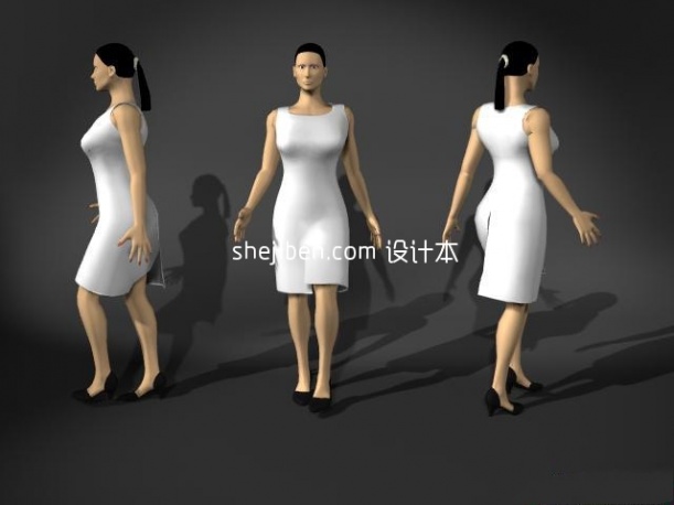 白色系连衣裙女性人体3d模型下载