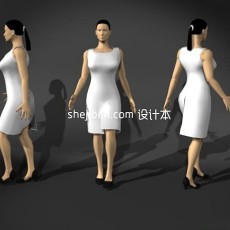 白色系连衣裙女性人体3d模型下载