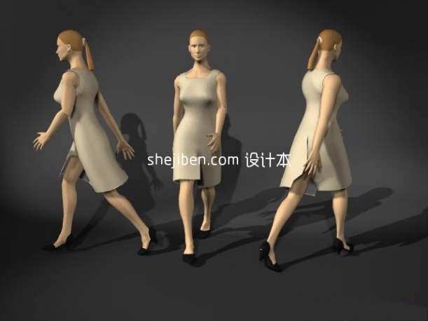 白色连衣裙中年女性3d人体模型下载