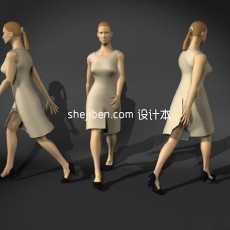 白色连衣裙中年女性人体3d模型下载