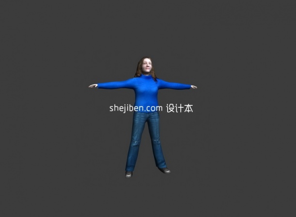 蓝衣女士3d人体模型下载