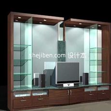 实木玻璃电视柜3d模型下载