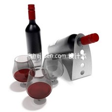 红酒酒架和玻璃高脚酒杯3d模型下载