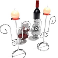红酒瓶酒杯烛台3d模型下载