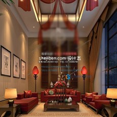 新中式别墅客厅3d模型下载