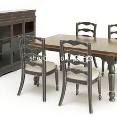 四人中式餐桌椅家具3d模型下载