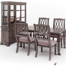 实木中式四人餐椅组合家具3d模型下载