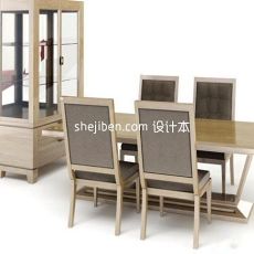 实木中式四人餐桌椅3d模型下载