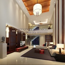 二层楼东南亚别墅客厅3d模型下载