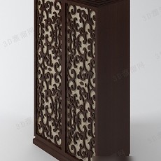 中式雕花衣柜3d模型下载