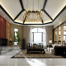 新中式客厅窗帘3d模型下载