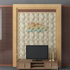 木质电视墙3d模型下载