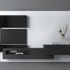 黑白现代客厅电视墙3d模型下载