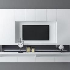 白色现代客厅电视墙3d模型下载