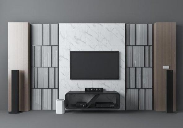 现代电视墙单体模型