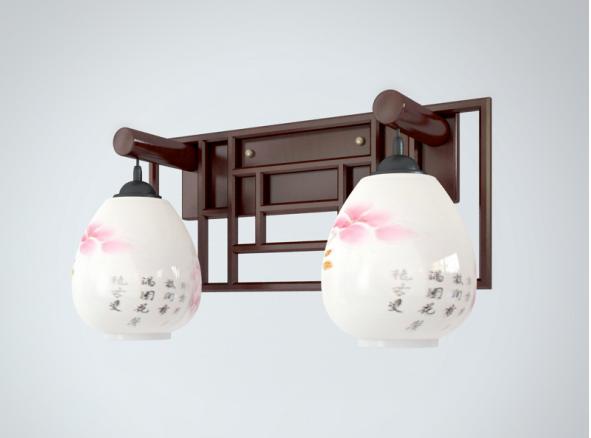 中式双头壁灯3d模型下载