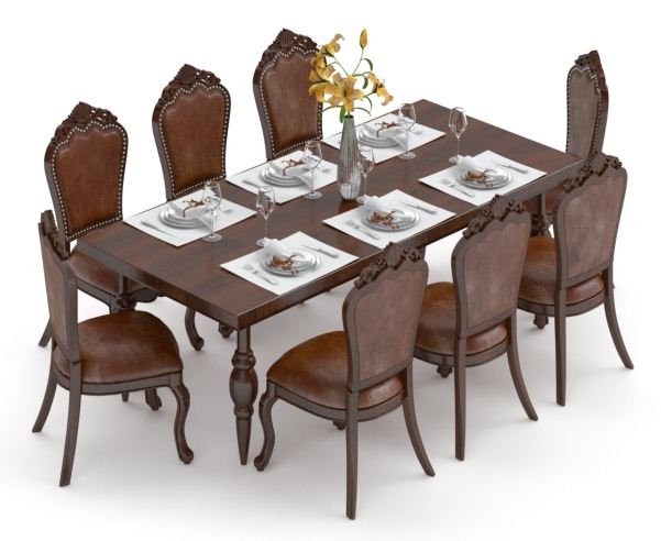 棕色木质餐桌3d模型免费下载