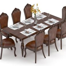 棕色木质餐桌免费3d模型下载