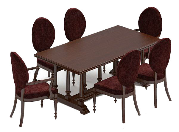 欧式棕色木质3d餐桌模型下载