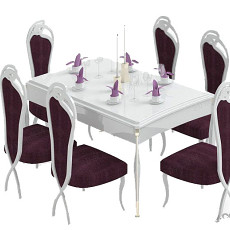 法式紫色餐桌椅组合3d模型下载