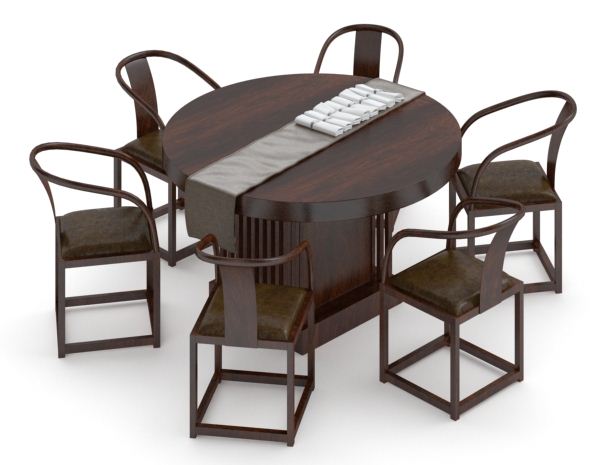 棕色桌椅组合3d模型下载