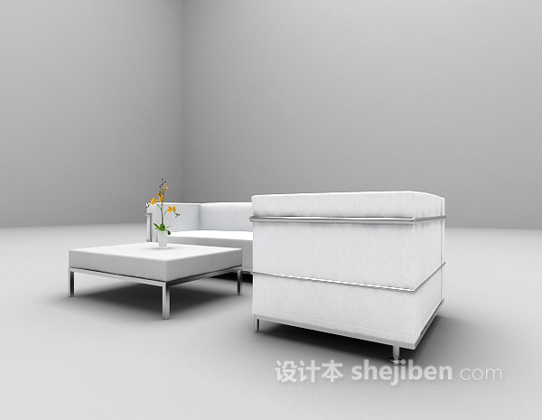 白色多人沙发3d模型