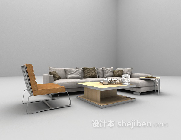 现代风格灰色沙发组合3d模型欣赏