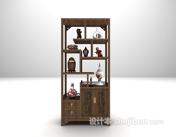 中式棕色展示柜3d模型下载