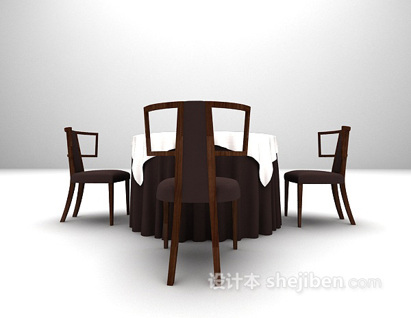 欧式棕色餐桌模型下载