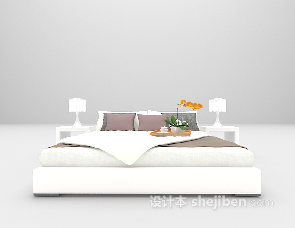 现代白色床3d模型推荐