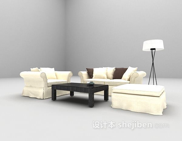 免费现代白色风格组合沙发3d模型下载
